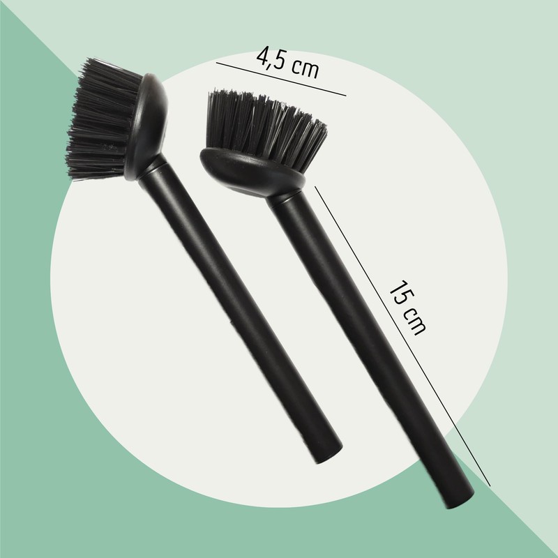 Washing Up Brush Black with Stainless Steel Handle, Set of