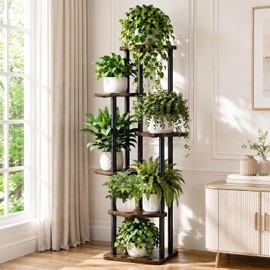 FURRIFIC Mueble para Plantas de 6 Niveles, Soporte para Plantas de Interior Estante de Hierro Resistente Múltiples Plantas Soporte Alto para Flores para Patio, Jardín, Balcón, Sala de Estar, Dormitorio