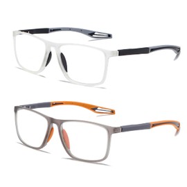 JOON-joon Reading Glasses Men 2 Pairs Sports Style Comfortable and Flexible Blue Light Blocking Readers for Men+1.0(Upgrade,White&Grey)