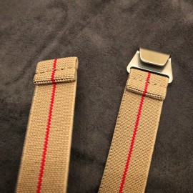 Seals Watch Company New Diver Elastic Watch Strap Marine Nationale in 22mm - Khaki with Red Stripe