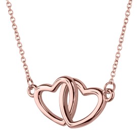 LuckyLy Collares para Mujer de Corazón Doble, Acero Inoxidable Baño Oro Rosa 14k, Cadena con Dije – Joyería ideal como Regalos para Novia San Valentín y Regalos para Mujer Originales, Mod. Elsie Rosa