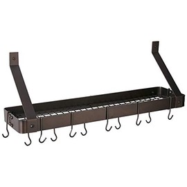 Wall-Mount Bookshelf Pot Rack with Grid & 12 Hooks