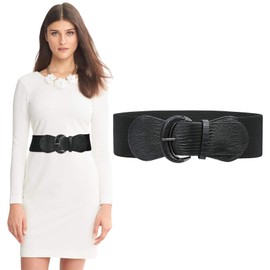 JASGOOD Women Stretchy Wide Waist Belt for Dress Ladies Elastic Belt Hook Buckle for Costume (Black,Suit for Waist Size 31-38 Inches)