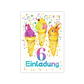 12 Invitations for 6th Children's Birthday Girls Boys Rabbit Cool Invitations Sixth Birthday Girls Birthday Boys Birthday