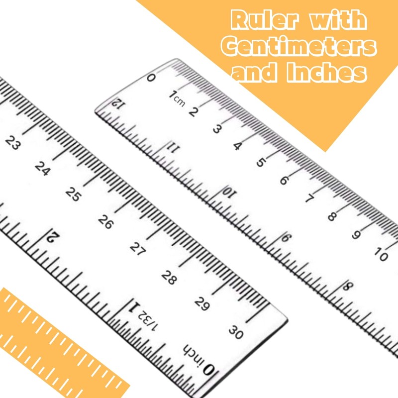 Plastic Ruler, 12 Inch Clear Plastic Ruler, Centimeter, Millimeter and