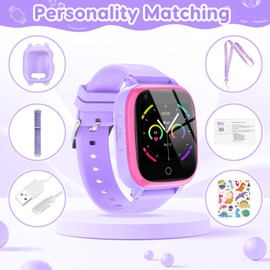 cjc 4G Smart Watch for Kids with GPS Tracker, Texting and Calling, Kids Watch for Ages 4-12 - Includes 2 Way Call, Video Call, Chat, SOS Alerts, App - Fun & Educational Birthday Gift Idea (Purple)