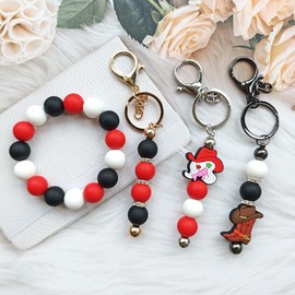 JNwhy Silicone Beads for Keychain Making Kit Beads Bulk for DIY Handmade Crafts (Black,Red,White)