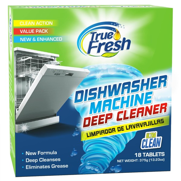 True Fresh Dishwasher Cleaner and Deodorizer Tablets 18-Pack of 20g Deep Cleaning - Heavy Duty Degreaser Dish Washer Clean Pods Formulated to Smelly Machines