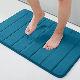 smiry Memory Foam Bath Mat, 40 x 60 cm, Extra Soft Non-Slip Bathroom Mat, Super Absorbent Bath Mats for Bathroom Floor, Machine-Washable Dry Bath Rug Foot Mat, Peacock Blue
