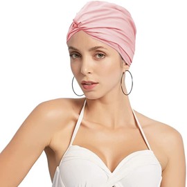 SJTJSPX Swimming Cap for Women Girls Swim Cap Pleated Fabric Turban Retro Bathing Cap Beach Hat for Long Hair Swimming Cap Elegance Shower Cap Non Waterproof