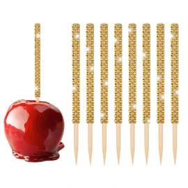 Victhur Candy Apple Sticks 36 Pieces Bling Candy Apple Bamboo Skewers with Rhinestones Diamond Mesh Wrap for Fruit Treats, Pop Bar, Dessert Table, Tea Party and Birthday Wedding