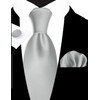 GUSLESON Mens Silver Grey Tie Silk Wedding Necktie Pocket Square