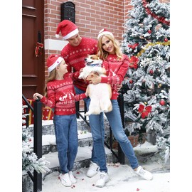 Aiboria Matching Family Ugly Christmas Reindeer Snowflakes Sweater Pullover for Women