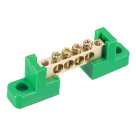sourcing map 1 Pcs 4 Positions Bridge Design Terminal Bus Bar Terminal Block Brass Wire Screw Grounding Strip for Electrical Distribution Green 70x12x22mm
