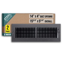[2 Pack] Fits 14x4 Duct Opening 2 Way Steel Air Supply Diffuser by Handua | Register Vent Cover Grill for Sidewall and Ceiling | Black | Out. Dim.: 15.75" X 5.75"