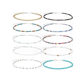 10PC Colorful Beads Choker Necklace for Women Boho Beaded Glamour Choker Jewelry (Colours-10PC)
