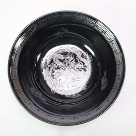Chinese Single Item, Black Glazed Silver Dragon Crest 6.8 Shallow Highland Bowl (8.3 x 3.1 inches (21 x 7.8 cm) [Chinese Tableware, Ramen, Restaurant, Dim Sum, Commercial Use, Hotel]