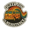 Pride Retro Van with Rainbow Trail Peace & Love 70s