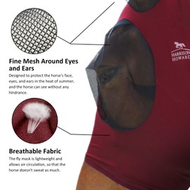 Harrison Howard Super Comfort Stretchy Fly Mask Large Eye Space with UV Protection Soft on Skin with Breathability Fly Mask Burgundy M