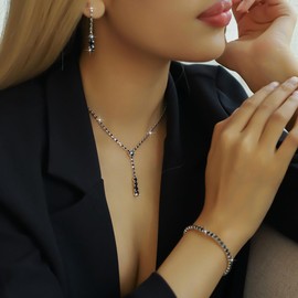 Prom Jewelry Set for Prom Black,Bridal Necklace Earrings Bracelet Black Crystal Bridal Wedding Prom Dresses Costume Jewelry Accessories Rhinestone Bridal Jewelry Set Christmas Stocking Stuffers for Women (Black)