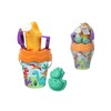 Dino Eimergarnitur, Sandspielzeug, 6 Teile, Eimer, Sieb, Sandform, Schaufel, Rechen,
