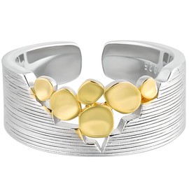 NicoWerk SRI995 Women's Silver Ring Cut Out 925 Sterling Silver Gold-Plated with Structure Shiny Wide Circle Adjustable Open, Silver