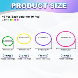 PATIKIL Plastic Toss Ring 4 Sizes, 40 Pack Sports Rings Toss Game Speed and Agility Practice Rings for Carnival Outdoor Games Supplies Bean Bag Throwing, Green/Yellow/Purple/Pink