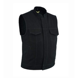 Leatherick Men's Heavy Denim Motorcyclist Vest with Concealed Carry Arms, black