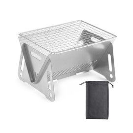 Portable Folding Grill,Stainless Steel Notebook-Style BBQ Grill Foldable Charcoal Barbecue Grill with Cooking Grid and Storage Bag for Camping, Hiking Picnic
