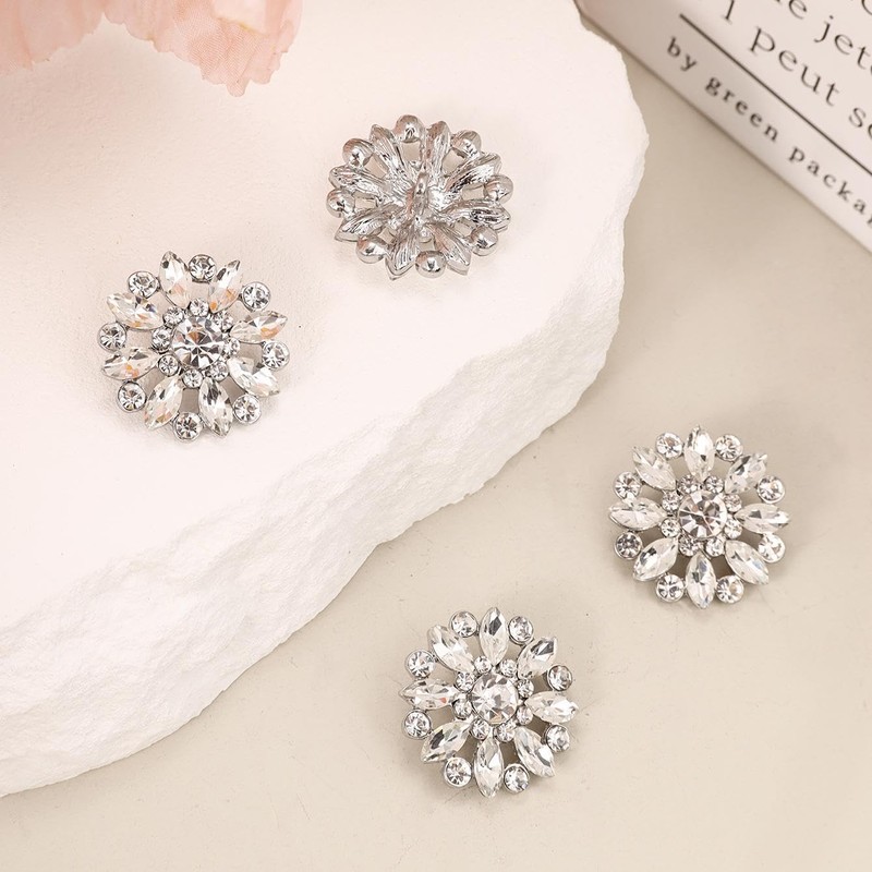 Jerler 10 Pcs 24MM Rhinestone Buttons Crystal Embellishments Sew on