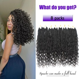 Goddess Box Braids Crochet Hair 14 inch Pure Protein Fiber Close to Human Hair 8 packs Boho Crochet Braids for Black Women Pre looped Bohemian Box Braid with Curly Ends Hair Extensions(14 inch, #2)
