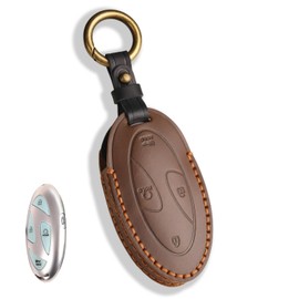MILD EAST Leather Key Fob Cover for 2023 2024 2025 Hyundai Ioniq 6 Grandeur GN7, Soft Smart Remote Key fits for 2024 2025 Sonata Elantra Kona Santa Fe Tucson (Brown, 5 Button)