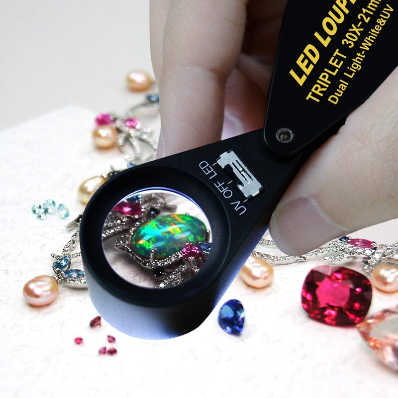 Jewelry Loupe 30X with 6 LED & UV Light, Pocket