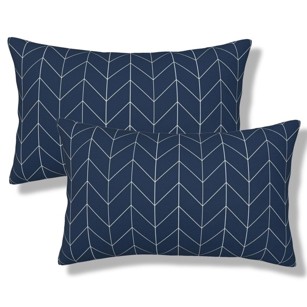 HATHAETY Herringbone Navy Blue Lumbar Throw Pillow Covers Modern Boho