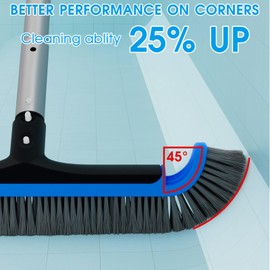 2 in 1 Multifunctional Pool Brush with 10 FT Poles - 17.5'' Heavy Duty Swimming Pool Brush & Multifunctional Brush Head, 10 FT Aluminum Poles, Cleaning Inground & Above Ground Pools, Vinyl Liner