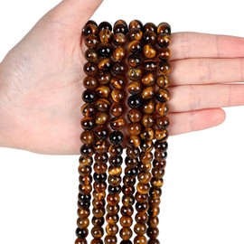 XIANNVXI Natural Stone Tiger's Eye Beads for Threading with Hole Round Crystals Gemstones for Threading Brown Beads for Bracelets Chains DIY Jewellery Crafts 8 mm (Approx. 47 Pieces