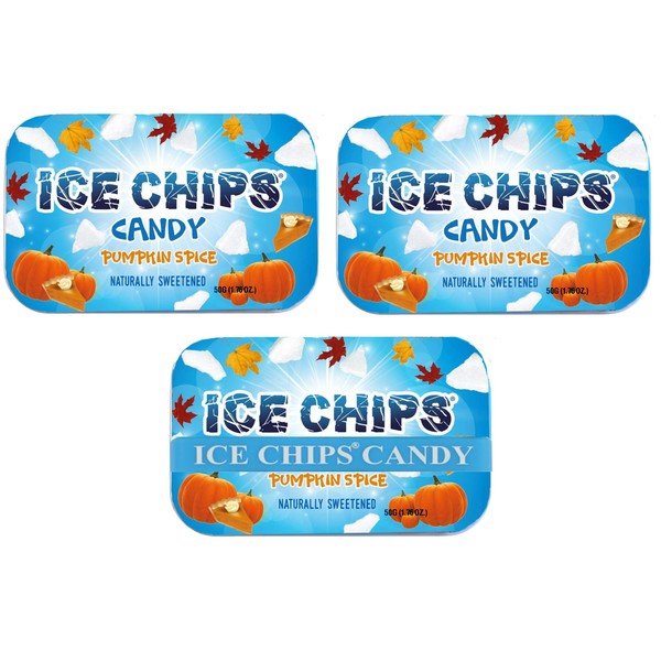 ICE CHIPS Xylitol Candy Tins (Pumpkin Spice, 3 Pack) - Includes BAND as shown