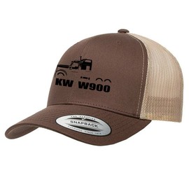 Kenworth W900 Semi Truck Fully Embroidered YP 6606 Snapback Trucker Fitted Cap Brown/Khaki