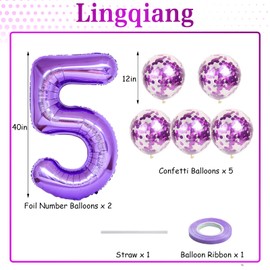 15th Birthday Balloons for Girls, 15 Inch Giant Purple Foil Number 15 Balloons with Purple Confetti Balloons Kit, Digit 1 & 5 Helium Balloons for Boys Women Men 15th 51st Anniversary Party Decorations