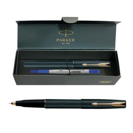 Parker Frontier Matte Black Gold Trim Roller Ball Pen, Blue Ink