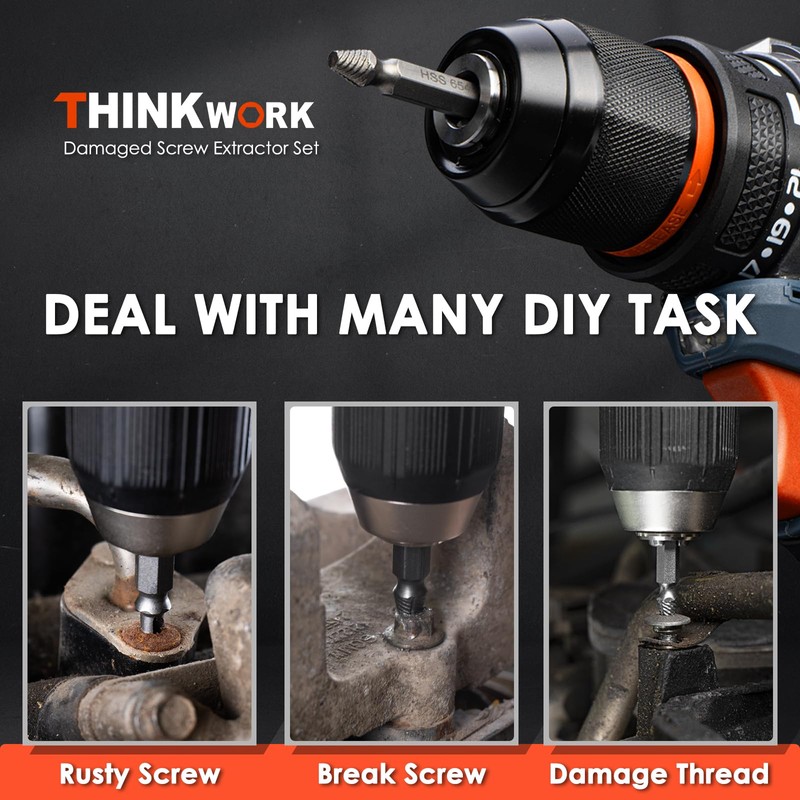 THINKWORK 13Pcs Damaged Screw Extractor Set, Easy Out Bolt Extractor