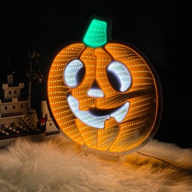 Fiqevs 3D Mirror LED Night Light, Infinity Mirror Tunnel Light, Tunnel Light and Mirror, Desktop Lamp for Birthday Holiday Party Home Decor (Pumpkins)