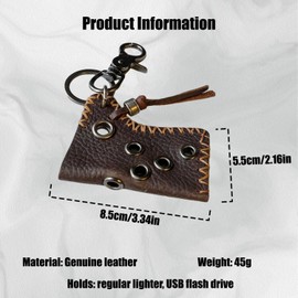 WJXFHTD 1PCS Genuine Leather Lighter Case Usb Storage Case Stainless Steel Lobster Fob Keychain Holds Standard Bic Lighters (Coffee)