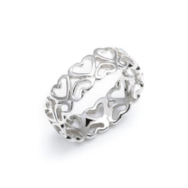 Silverly 925 Sterling Silver Heart Ring - Filigree Band - Love Promise Rings Jewellery - Cut-Out Hearts - Solid Silver Rings for Women - Cute Rings for Teen Girls - Wedding Ring