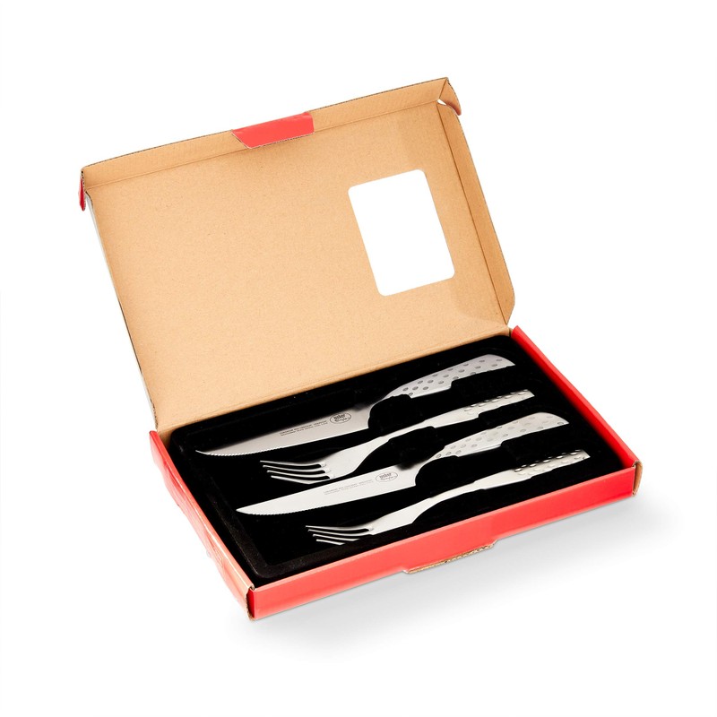 Weber 17077 Deluxe Steakbesteck Set, 4-teilig, Edelstahl, gezahnte Klinge, Silber