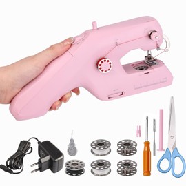 Hand Sewing Machine with Double Thread, Portable Electric Mini Sewing Machine with Accessories and Lower Thread for Beginners for Clothes, Fabrics, Cutain, Home Travel