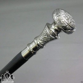 Antique Cane with Silver Vintage Antique Walking Cane Wooden Walking Stick Silver Brass Handle Knob Gift