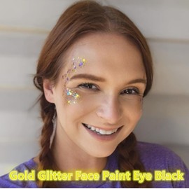 Go Ho Gold Face Body Glitter,Mardi Gras Glitter Makeup Gold Face Paint,Holographic Chunky Sequins Glitters for Eye Lip Hair Nails,Festival Glitter Rave Accessories,02 Gold Glitter