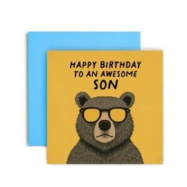 Huxters Funny Happy Birthday Card to an Awesome son - Bear Card for Him Men - 14.8cm (Son Bday)