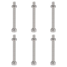 TOP-VIGOR 6Pcs M6 x 65mm Hex Head Screws Bolts, Nuts, Flat & Lock Washers Kits, 304 Stainless Steel Fully Thread Hexagon Bolts for DIY Bike Motorcycles Repair
